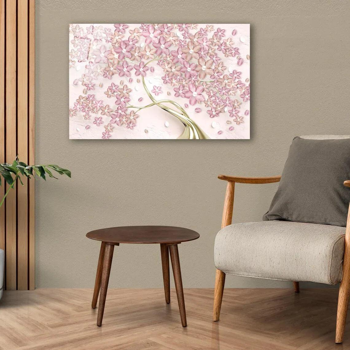 Pink Tree Glass Wall Art - LUXARTDECO
