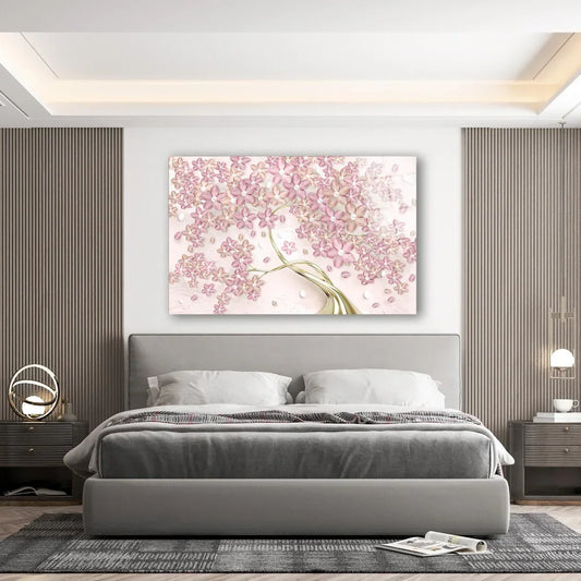 Pink Tree Glass Wall Art - LUXARTDECO