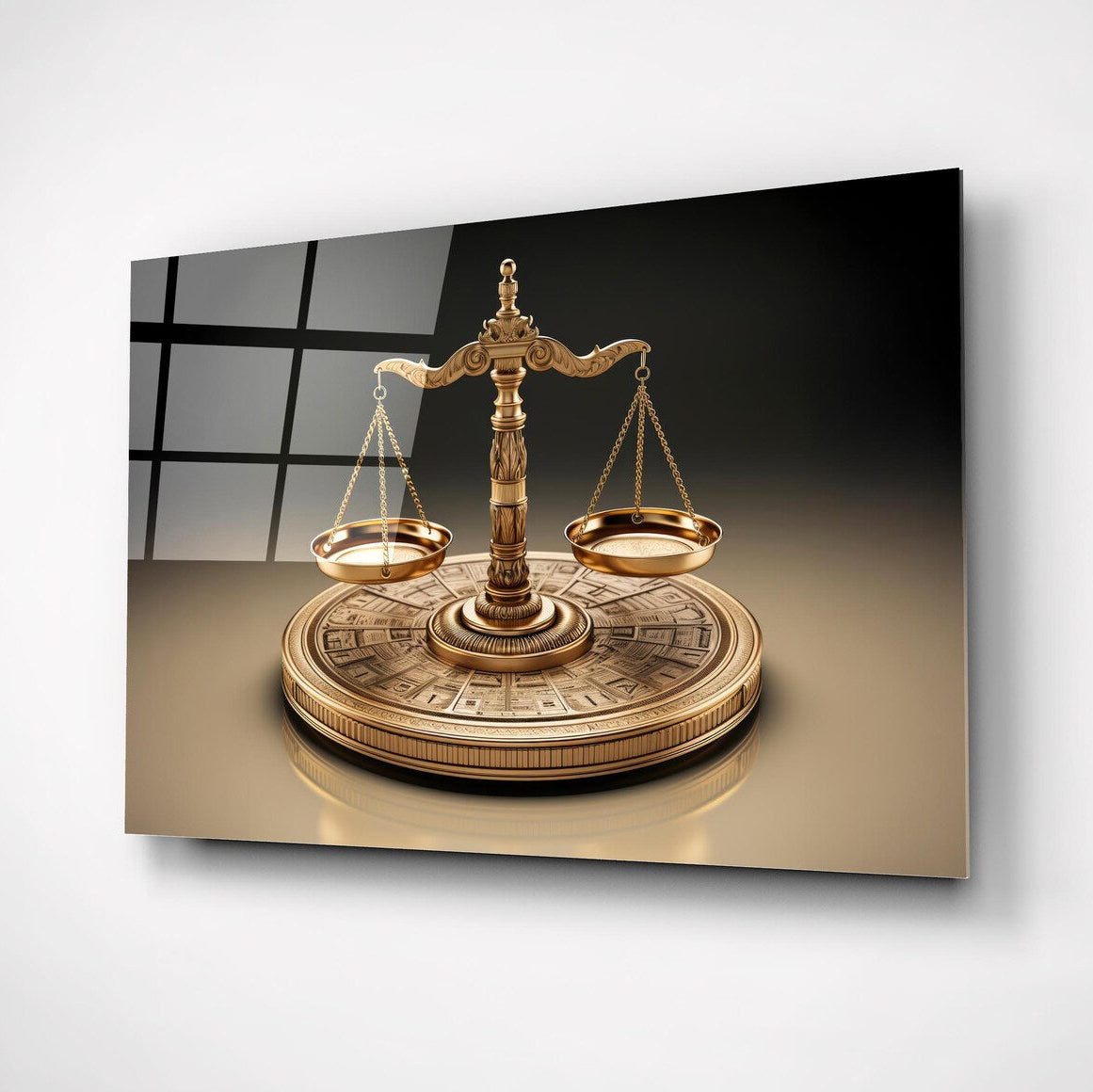 La Balance Dorée de la Justice Tableau en Verre Trempé