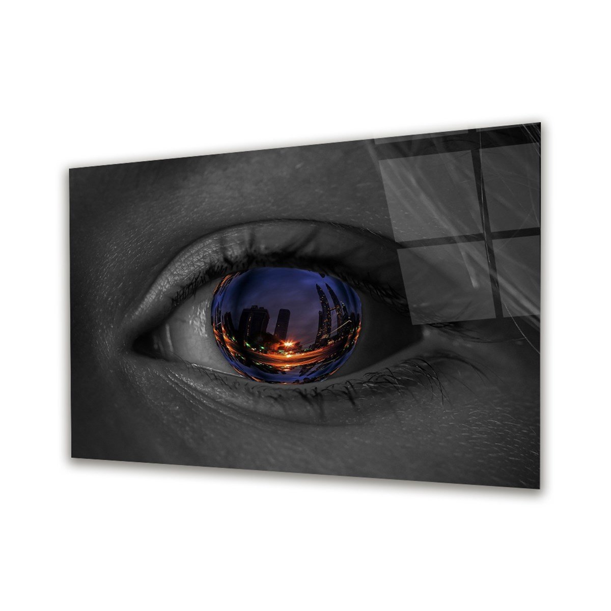 Città Negli Occhi Blu Quadro in Vetro Temperato