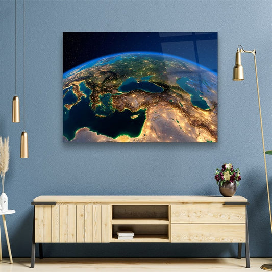 Earth at Night Glass Wall Art