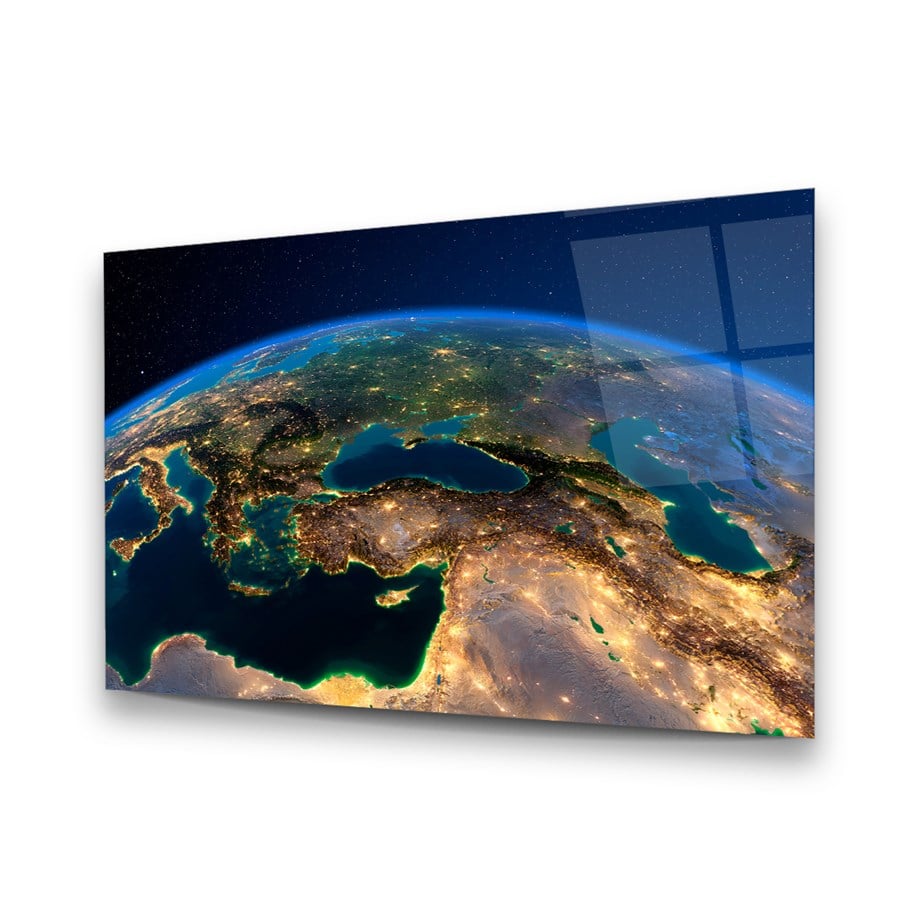 La Terre de la Nuit Tableau en Verre Trempé