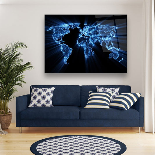 Digital World Map Glass Wall Art