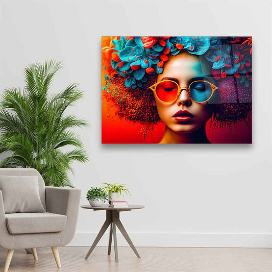 Colorful Fashion Woman Glass Wall Art