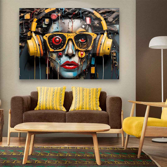 Cyberpunk Woman Glass Wall Art