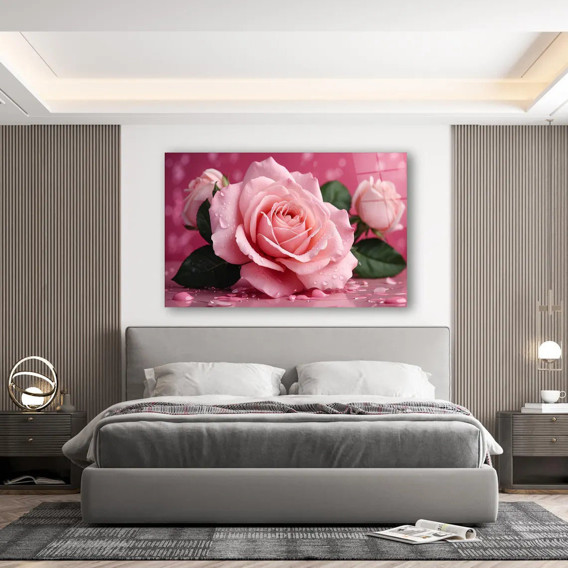 Pink Rose Glass Wall Art