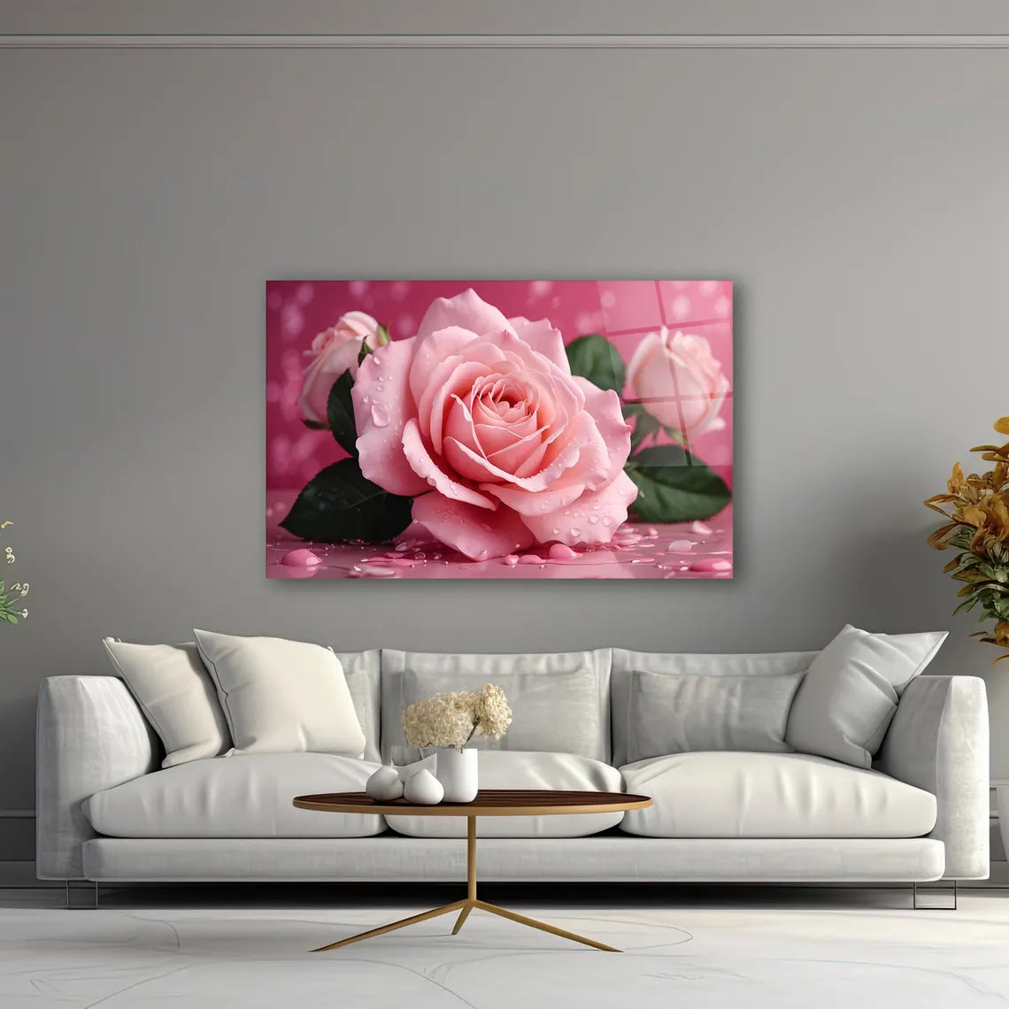 Pink Rose Glass Wall Art