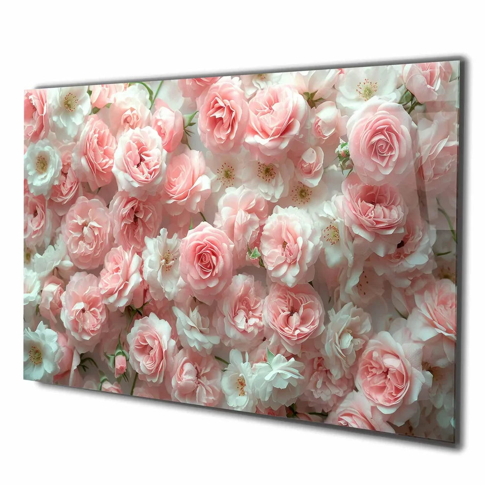Pink Roses Glass Wall Art