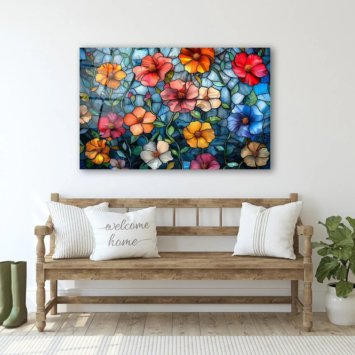 Colorful Flowers Glass Wall Art - LUXARTDECO