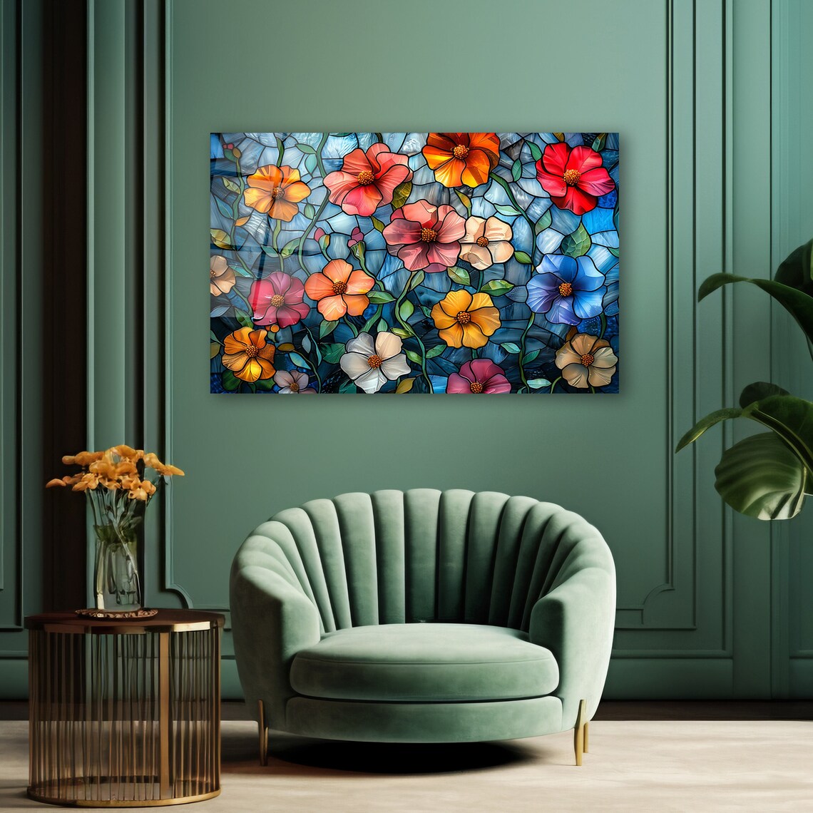 Colorful Flowers Glass Wall Art