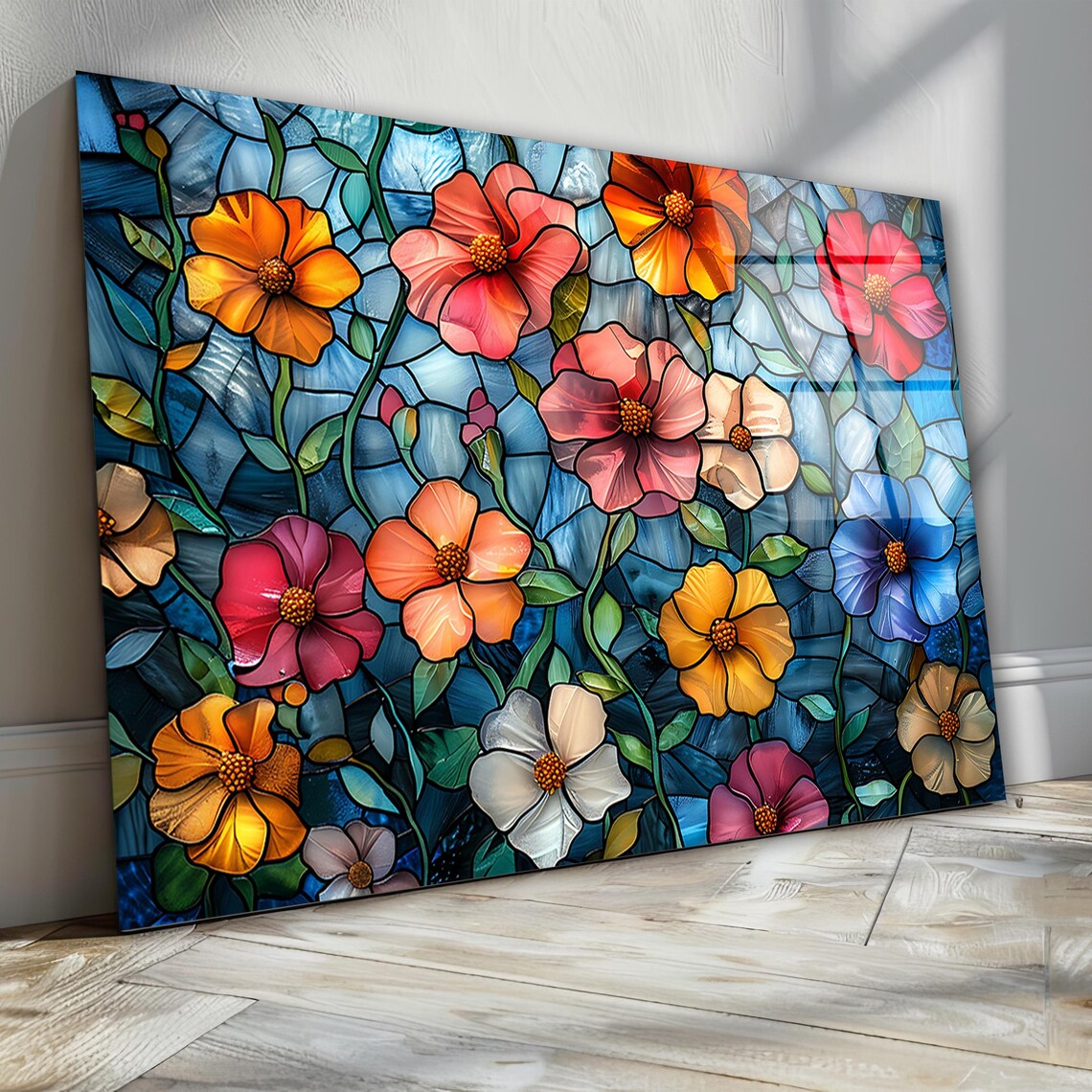 Colorful Flowers Glass Wall Art