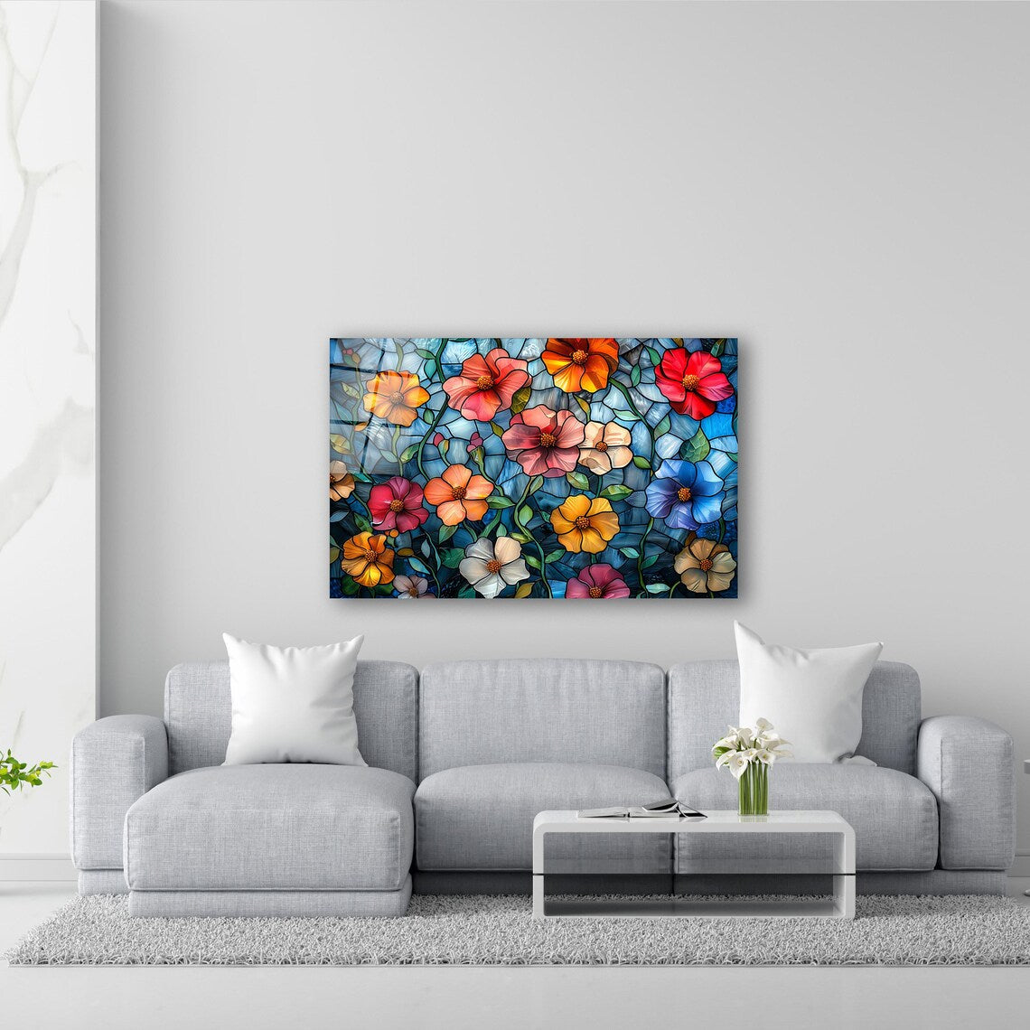 Colorful Flowers Glass Wall Art