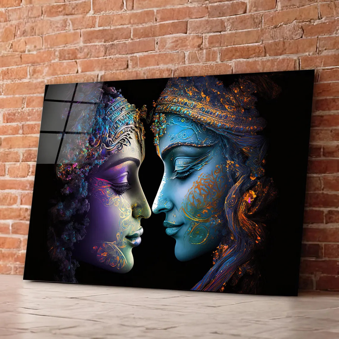 Radha and Krishna Glass Wall Art