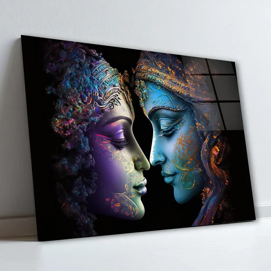 Radha and Krishna Glass Wall Art - LUXARTDECO