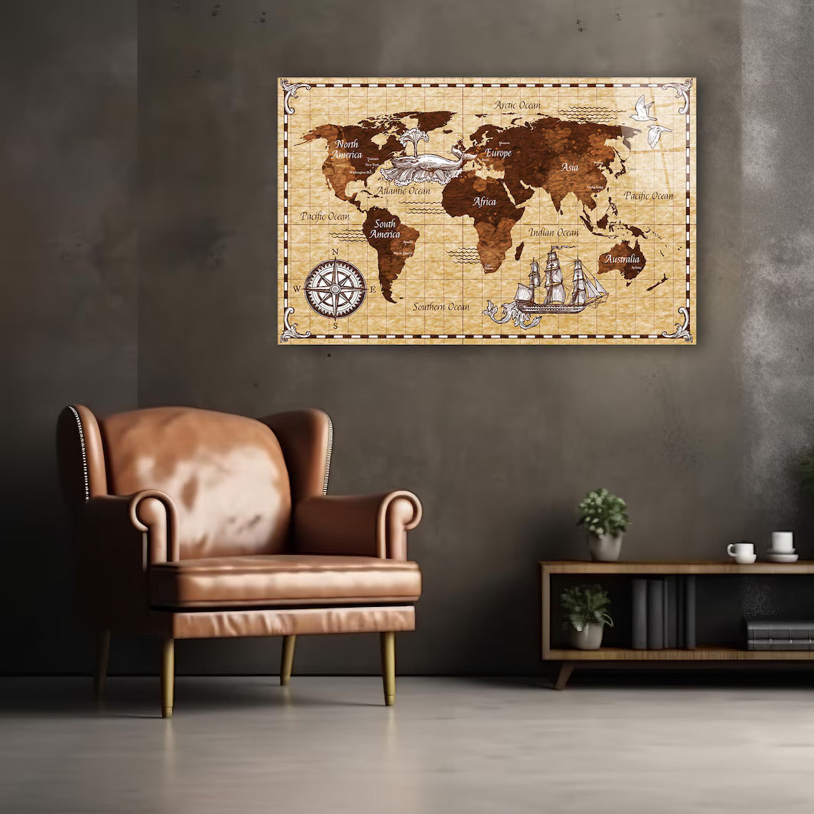 World Map Glass Wall Art