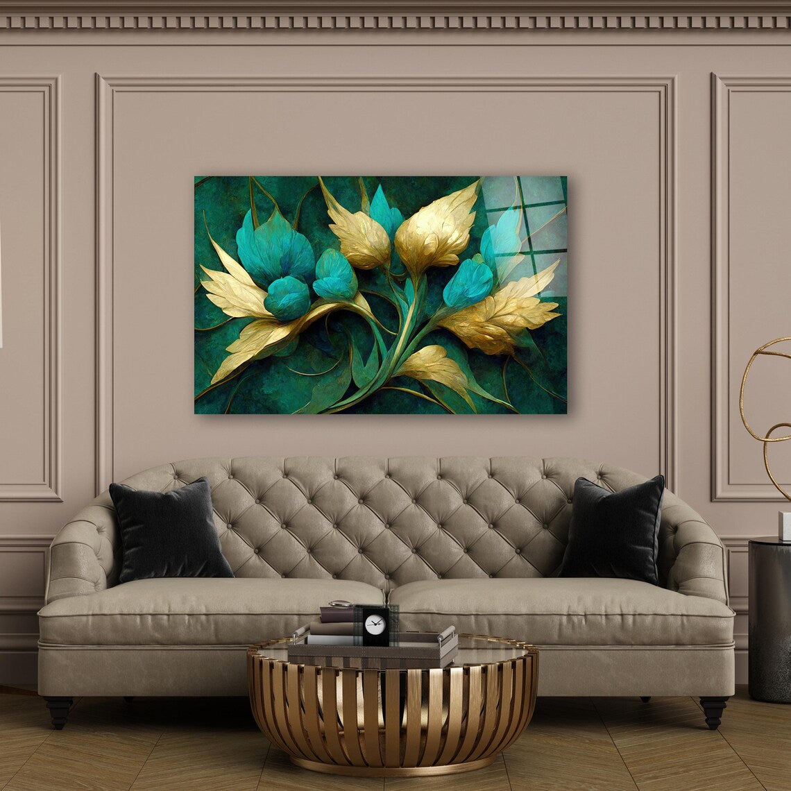 Turquoise Flowers Glass Wall Art