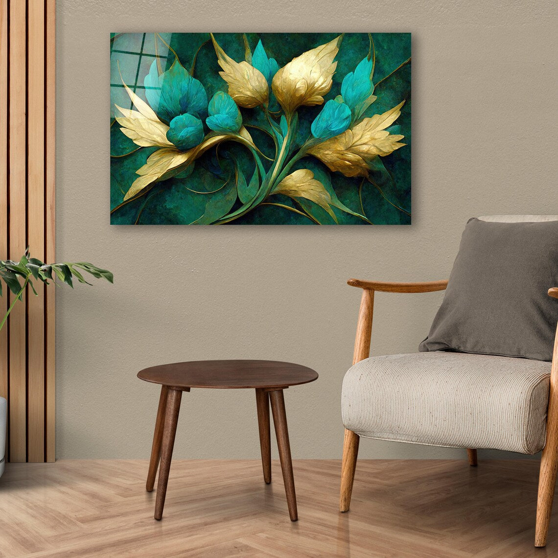 Turquoise Flowers Glass Wall Art