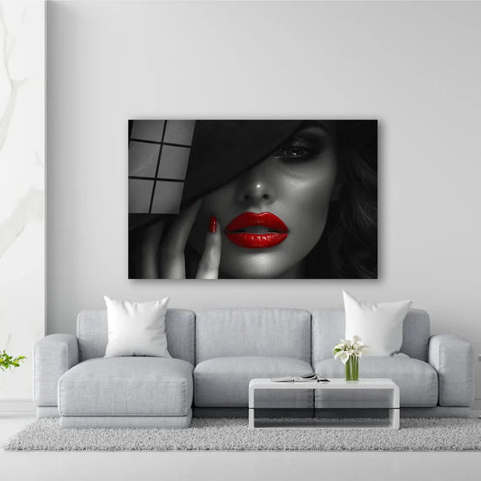 Red Lips Glass Wall Art - LUXARTDECO