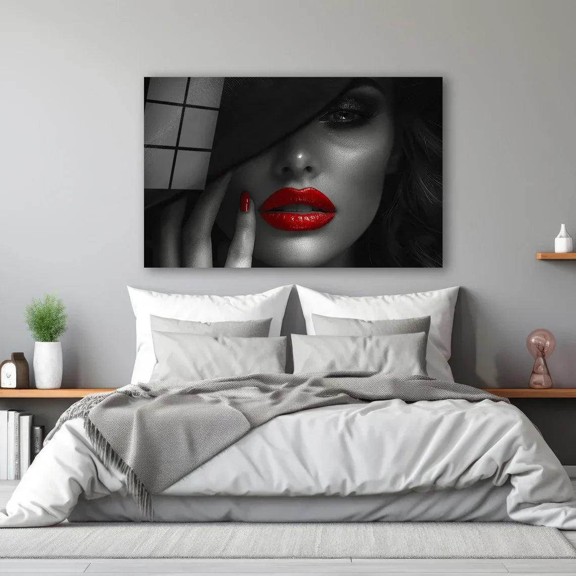 Red Lips Glass Wall Art - LUXARTDECO