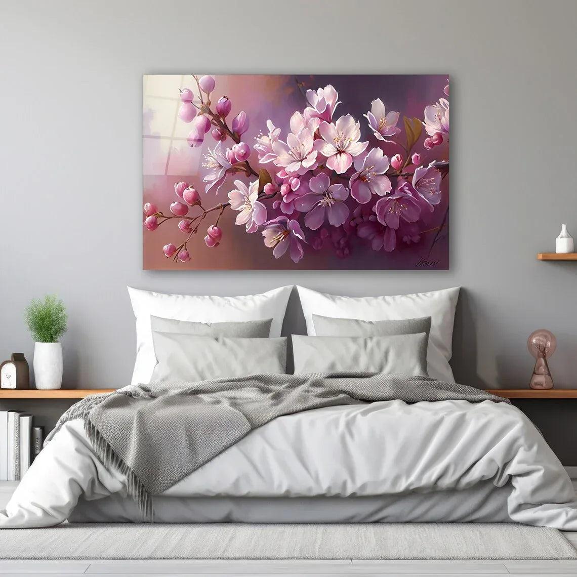 Cherry Blossom Glass Wall Art - LUXARTDECO