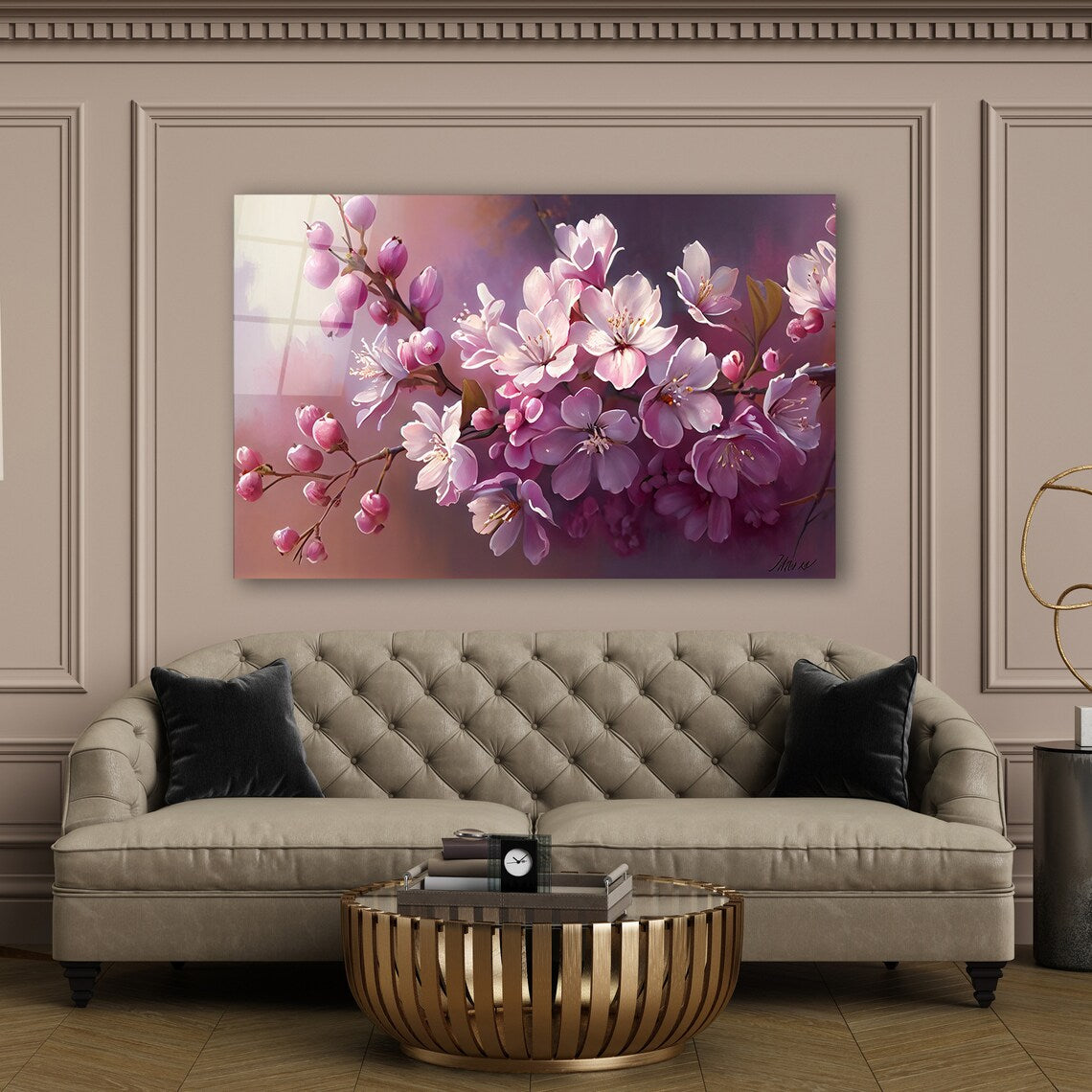 Cherry Blossom Glass Wall Art