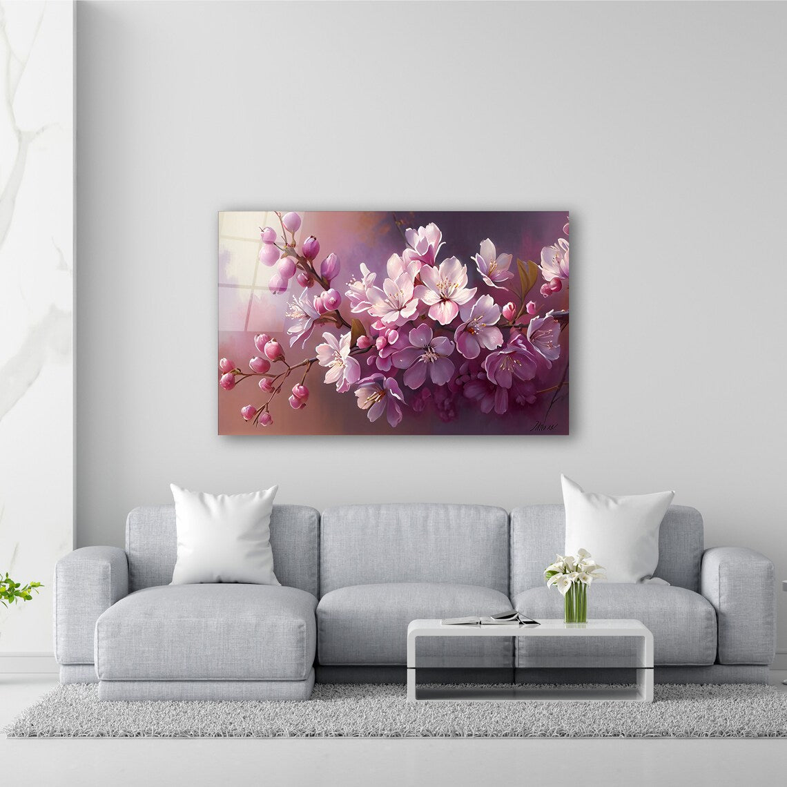 Cherry Blossom Glass Wall Art