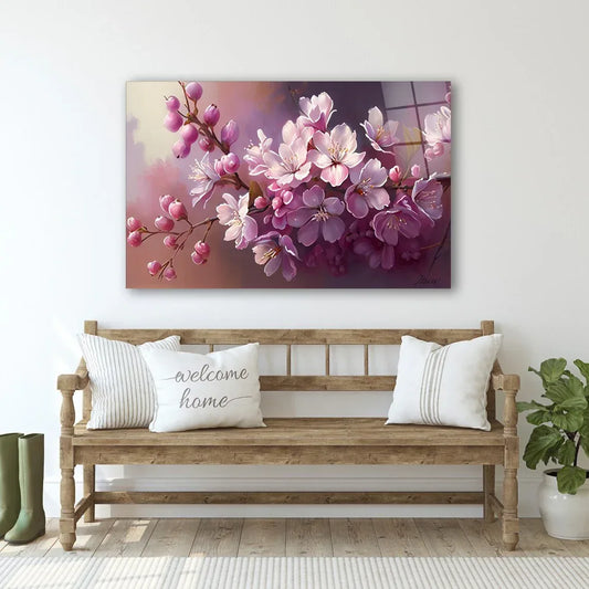 Cherry Blossom Glass Wall Art - LUXARTDECO