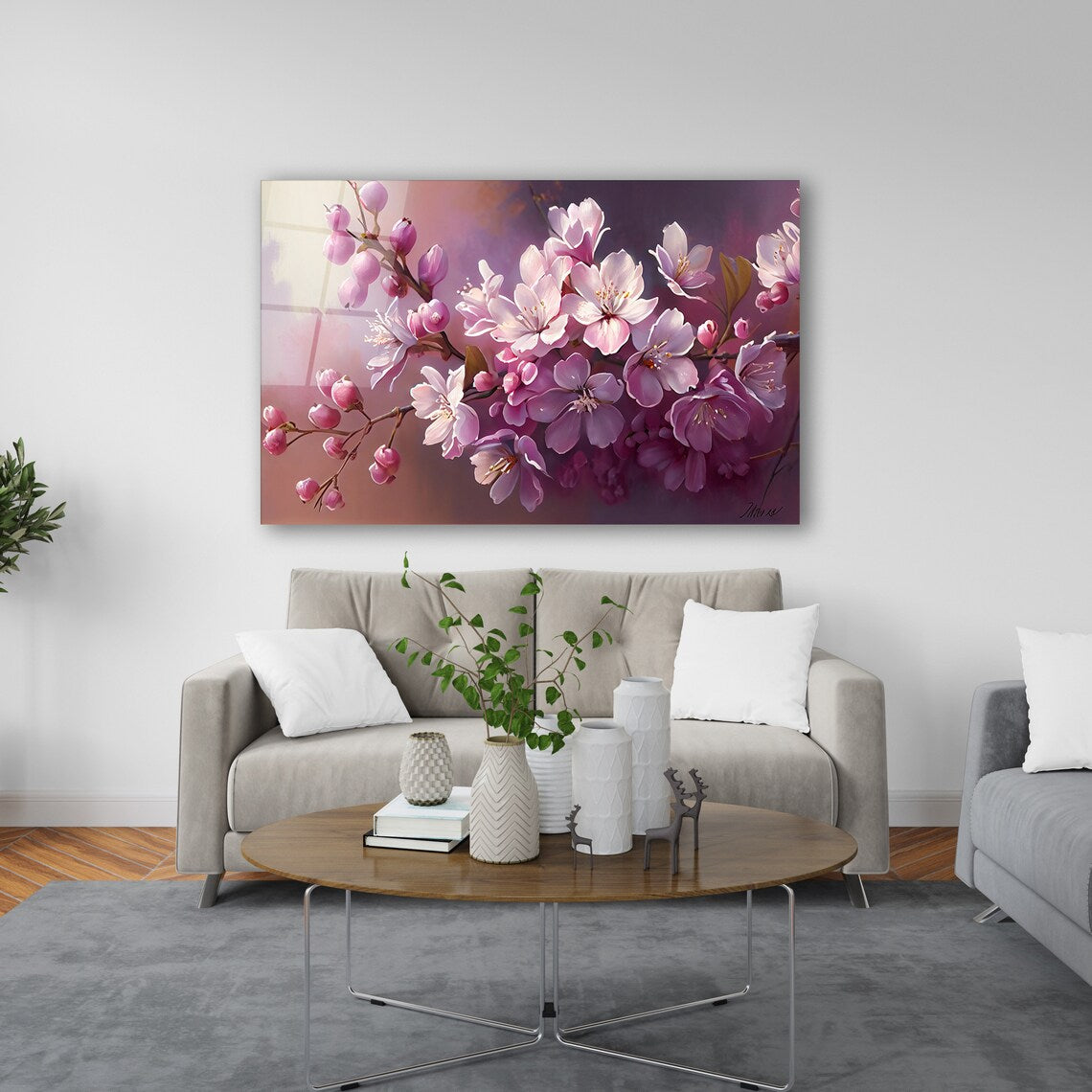 Cherry Blossom Glass Wall Art
