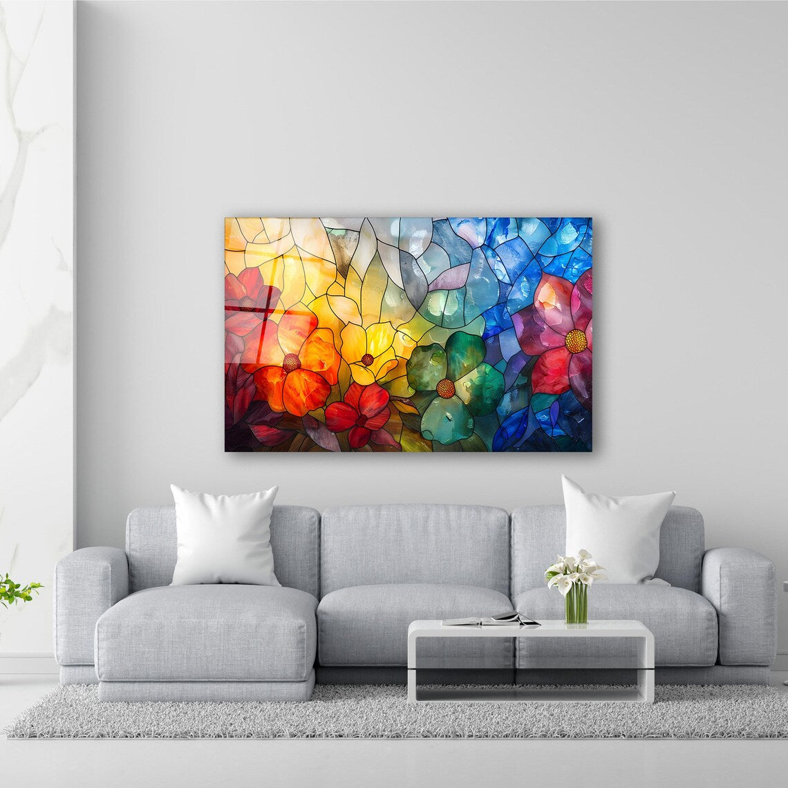 Colorful Flowers Glass Wall Art