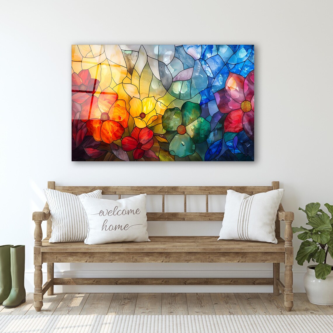 Colorful Flowers Glass Wall Art