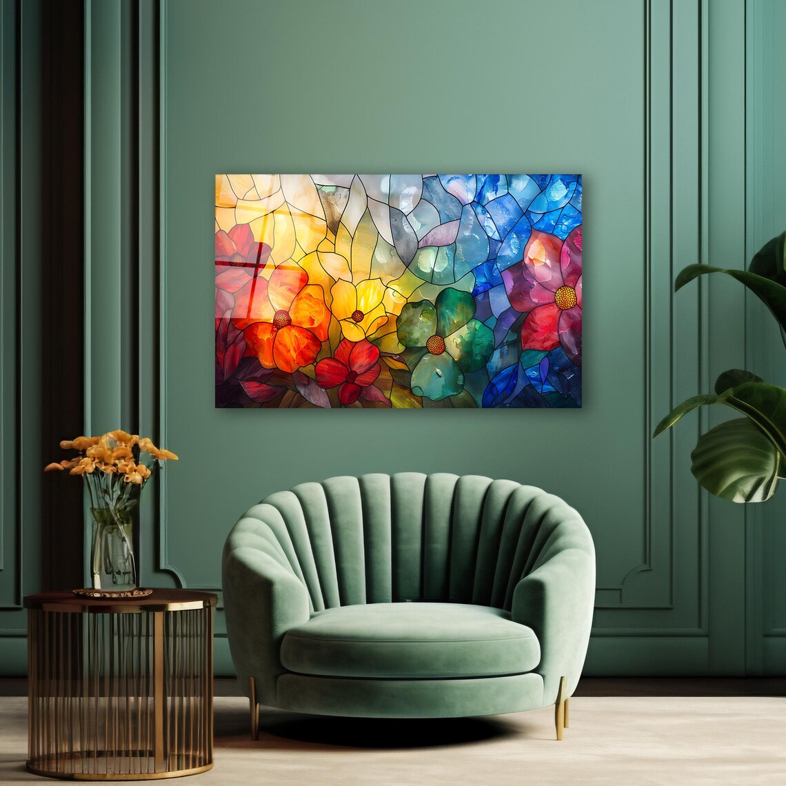 Colorful Flowers Glass Wall Art