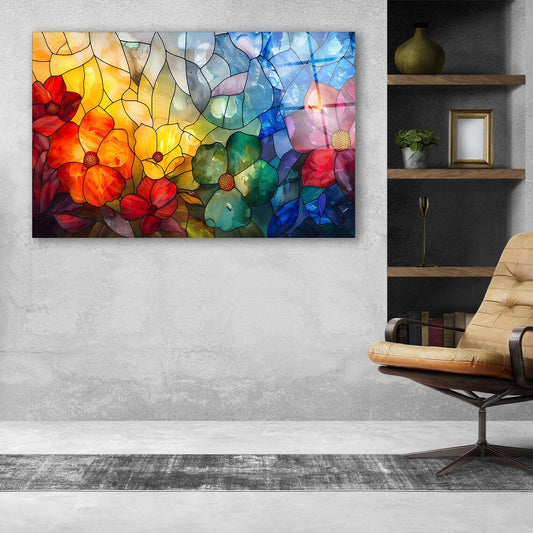 Colorful Flowers Glass Wall Art