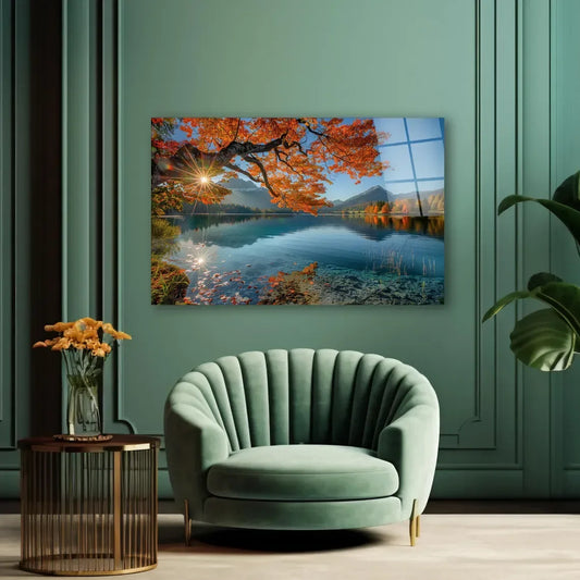 Blue & Orange Lake Glass Wall Art - LUXARTDECO