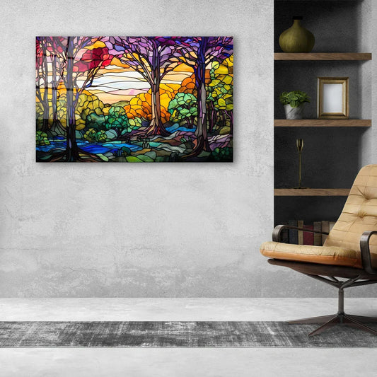 Violet & Orange Tree Glass Wall Art - LUXARTDECO