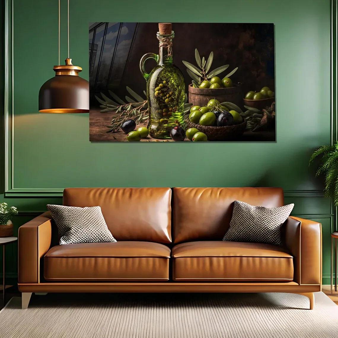 Olives Glass Wall Art - LUXARTDECO