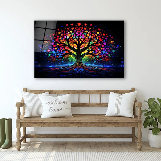 Colorful Tree of Life Glass Wall Art - LUXARTDECO