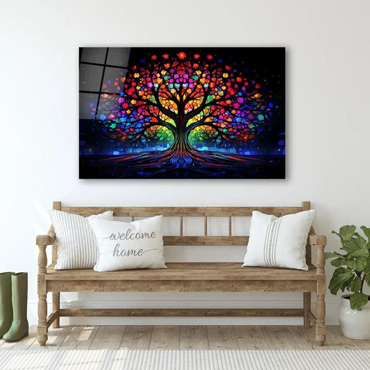 Colorful Tree of Life Glass Wall Art - LUXARTDECO