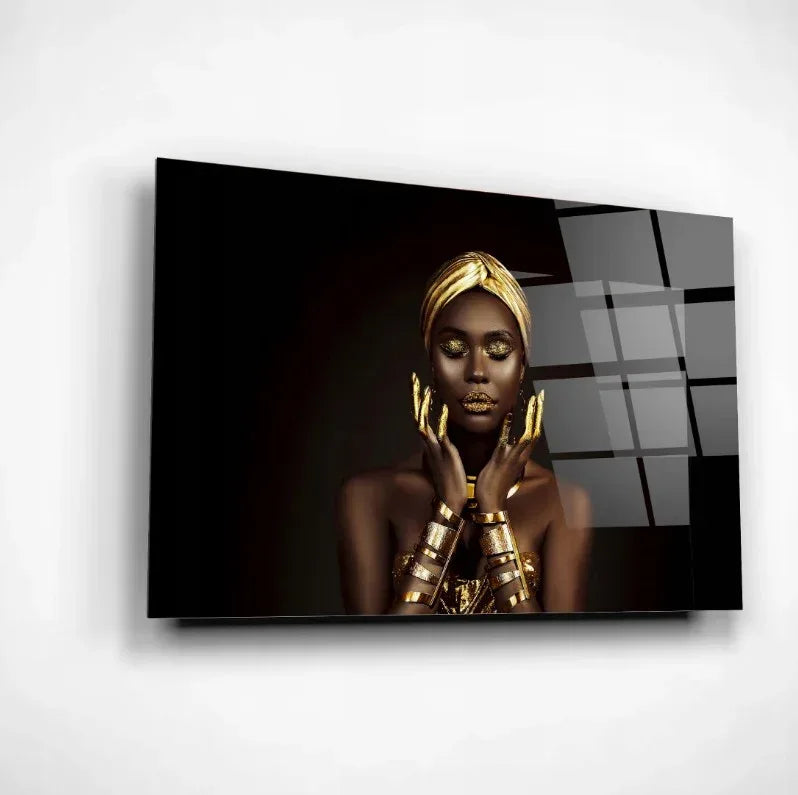 African Beauty Woman Glass Wall Art - LUXARTDECO