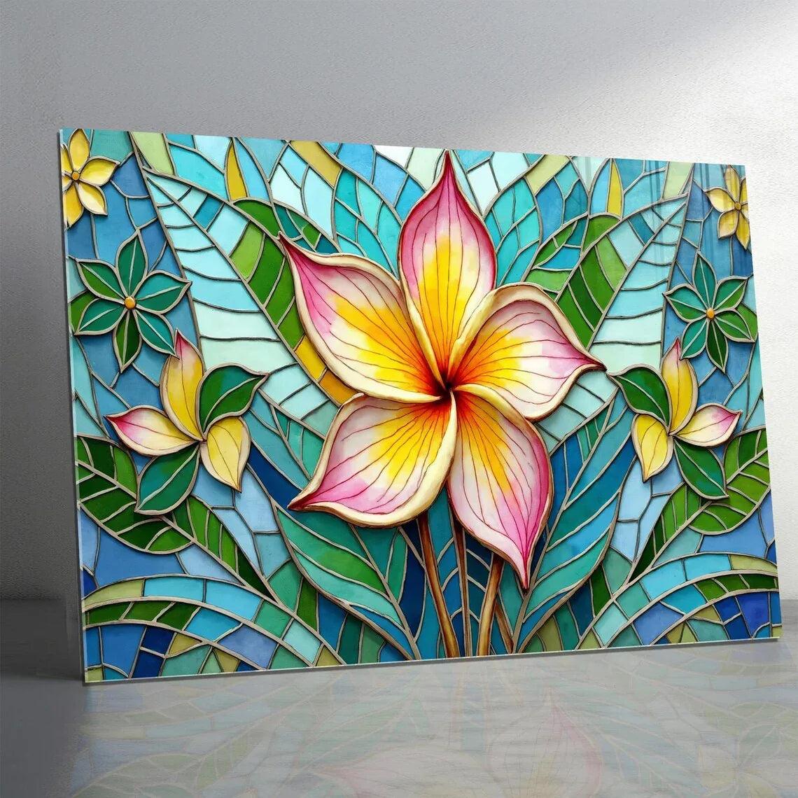 Yellow Abstract Flower Glass Wall Art - LUXARTDECO