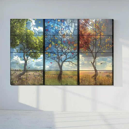 Colorful Seasons Tree Glass Wall Art - LUXARTDECO