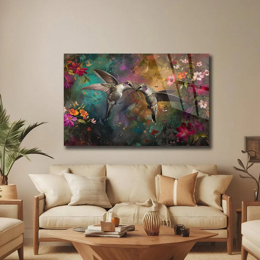 Hummingbird Glass Wall Art - LUXARTDECO
