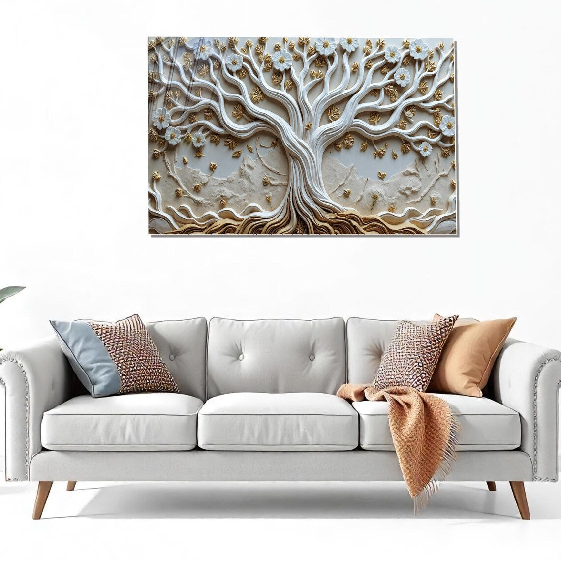 White Tree Glass Wall Art