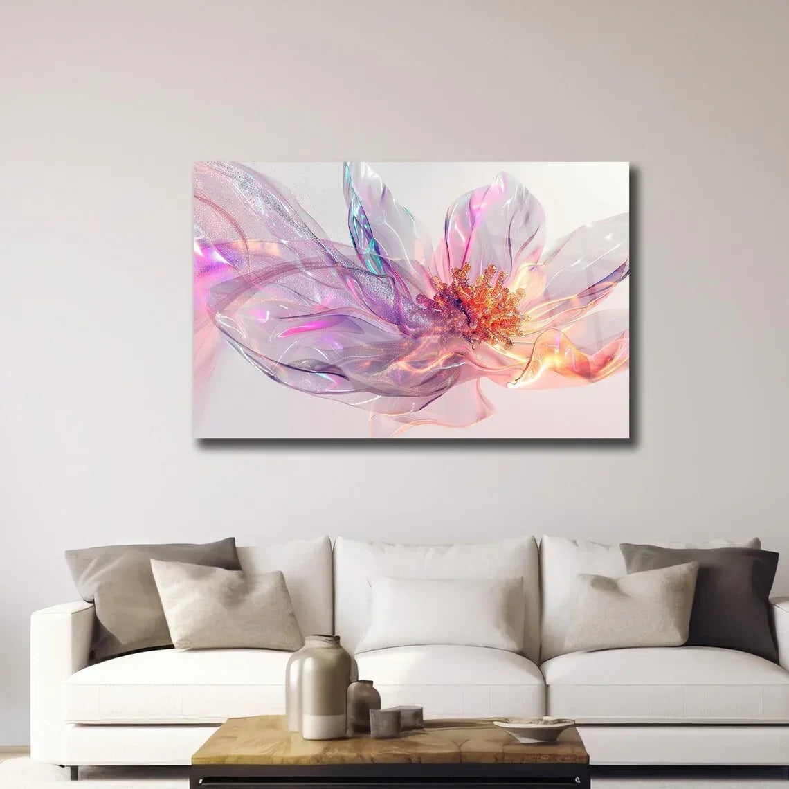 Pink & Orange Abstract Flower Glass Wall Art - LUXARTDECO