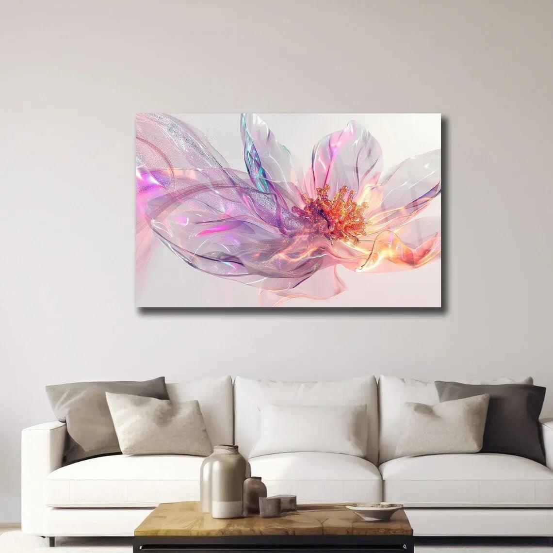 Pink & Orange Abstract Flower Glass Wall Art - LUXARTDECO