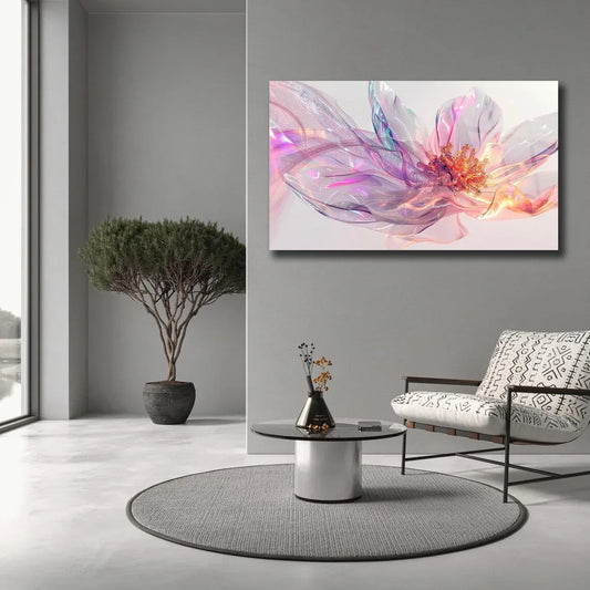 Pink & Orange Abstract Flower Glass Wall Art - LUXARTDECO
