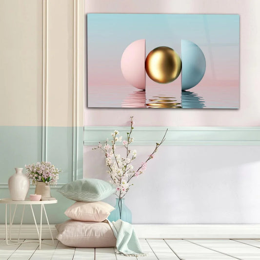 Pink & Gold Abstract Glass Wall Art - LUXARTDECO