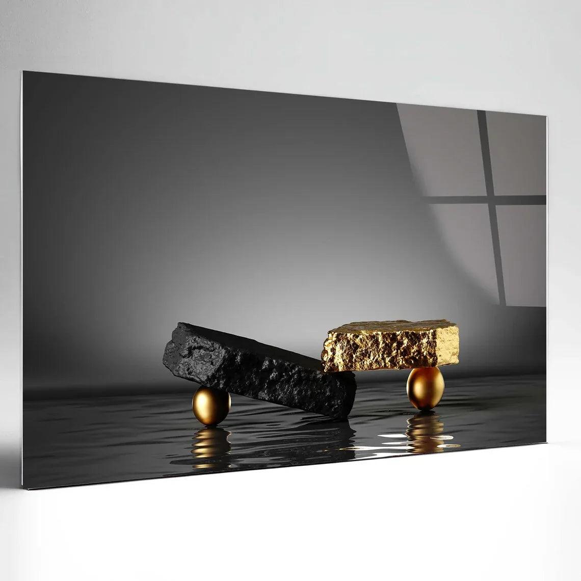 Black & Gold Abstract Glass Wall Art - LUXARTDECO