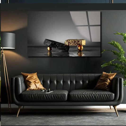Black & Gold Abstract Glass Wall Art - LUXARTDECO