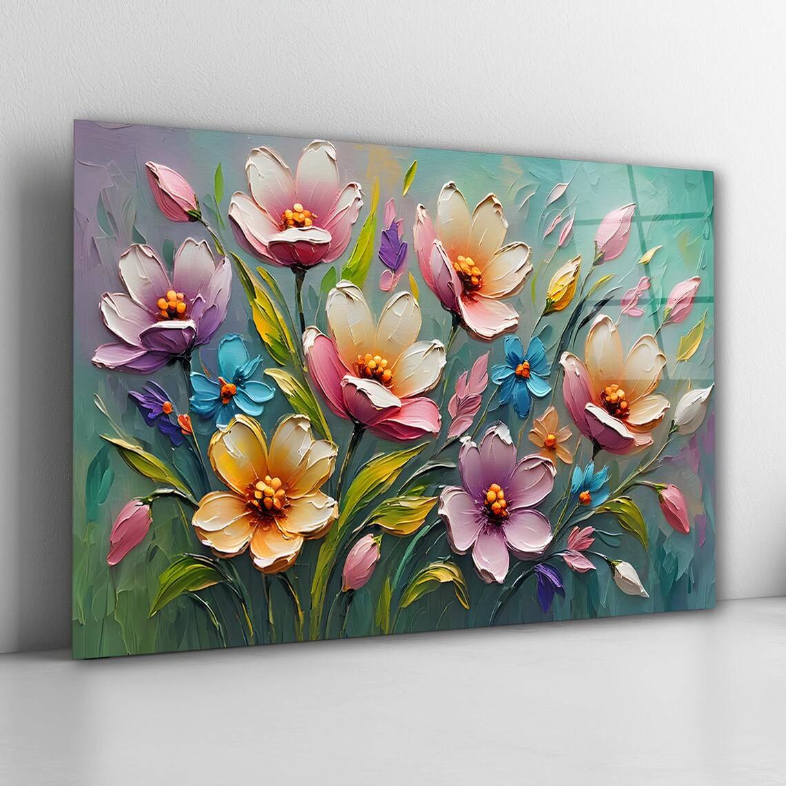 Colorful Flowers Glass Wall Art