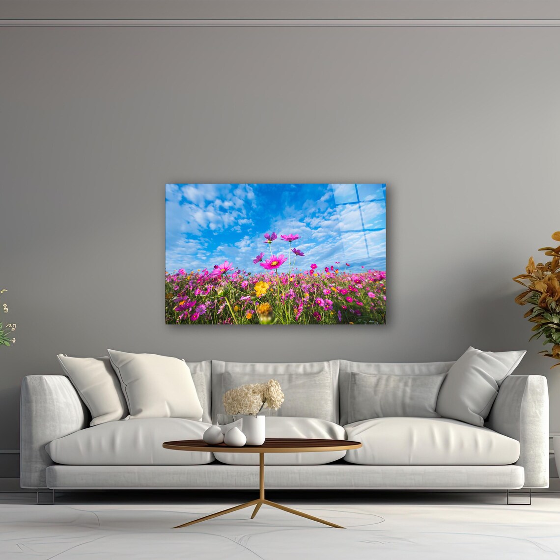 Pink Flowers Glass Wall Art